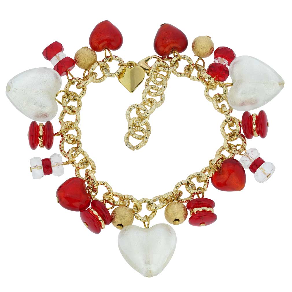 Donatella Murano Glass Hearts Charm Bracelet - Red