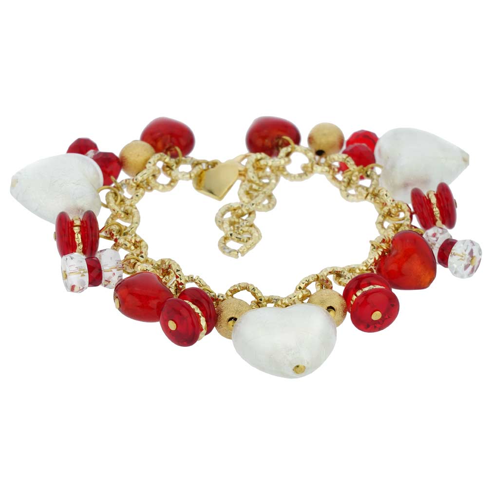 Donatella Murano Glass Hearts Charm Bracelet - Red
