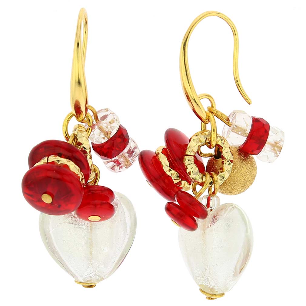 Donatella Murano Glass Heart Charm Earrings - Red