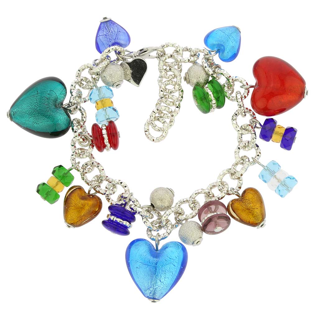 Donatella Murano Glass Hearts Charm Bracelet - Multicolor