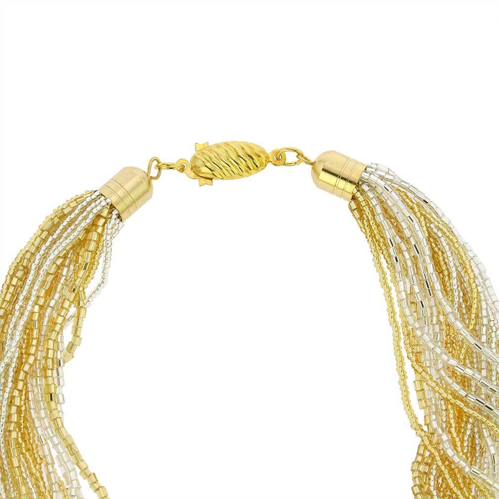 Gloriosa 24 Strand Seed Bead Murano Necklace - Gold and Silver