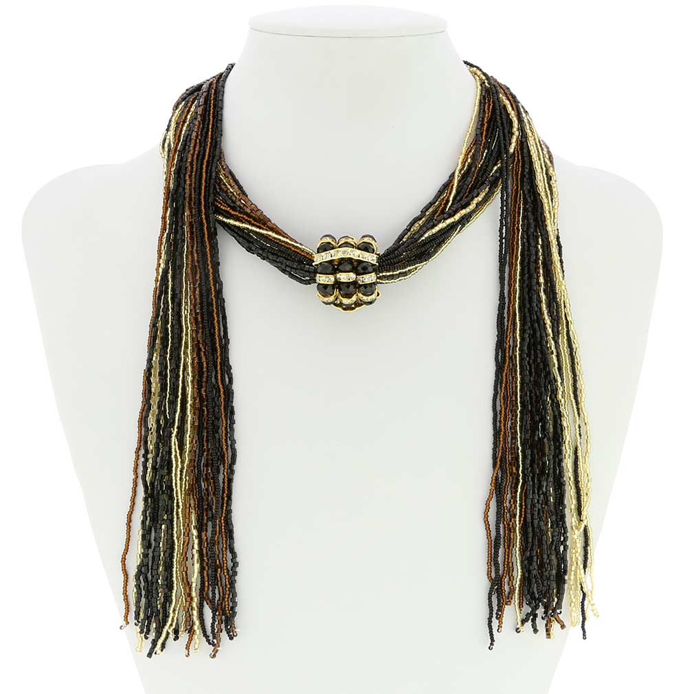 Unica Murano Glass Scarf Wrap Necklace - Topaz and Gold