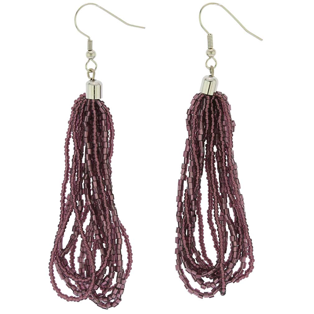 Gloriosa Seed Bead Murano Earrings - Purple