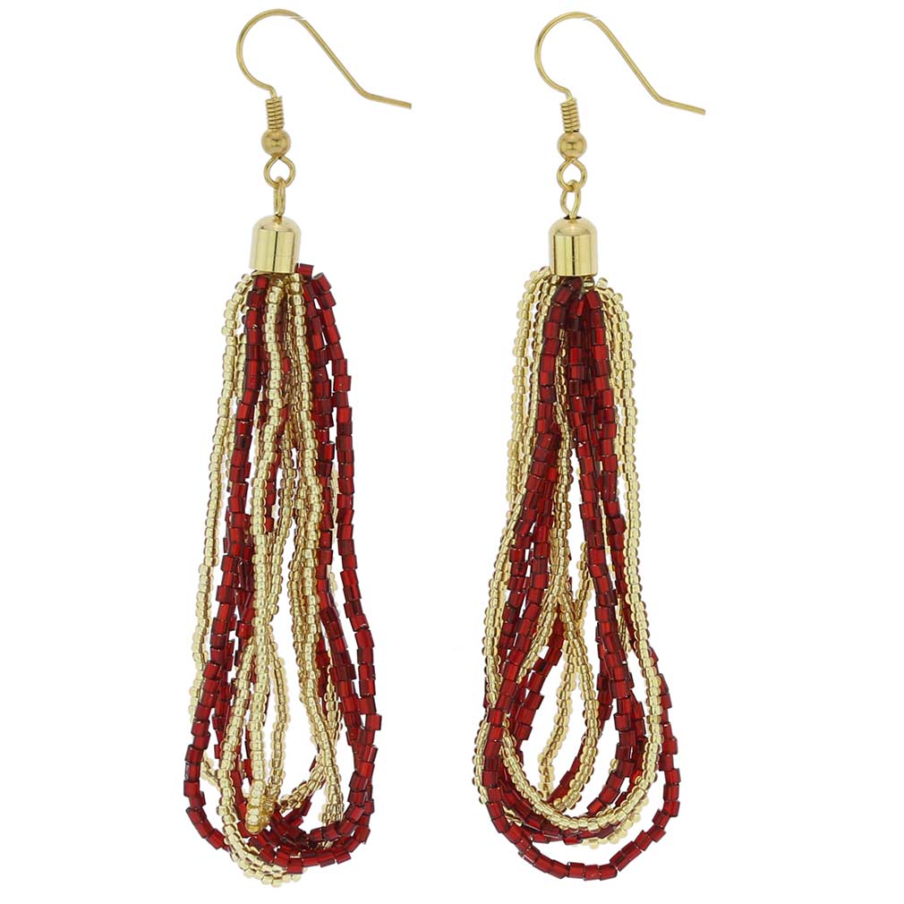 Gloriosa Seed Bead Murano Earrings - Red and Gold