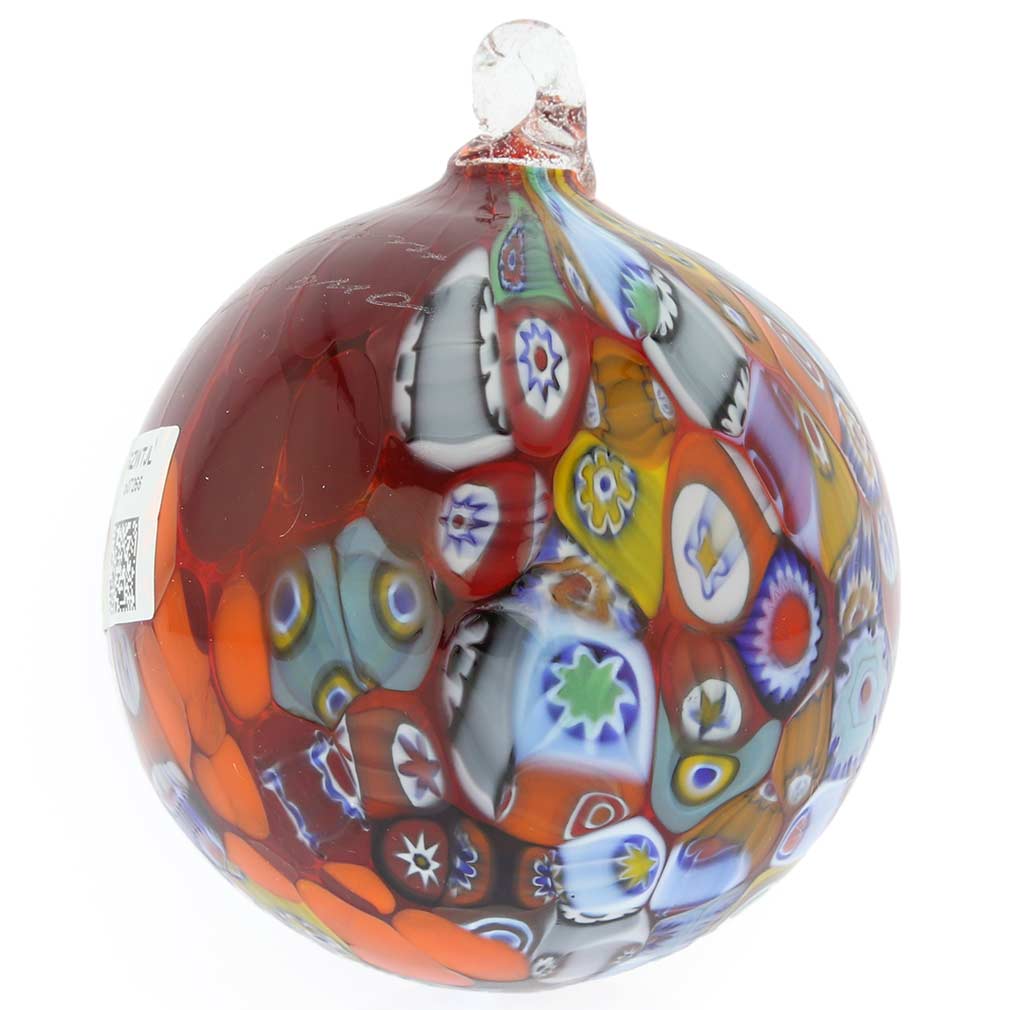 Primavera Millefiori Murano Glass Christmas Ornament - Red