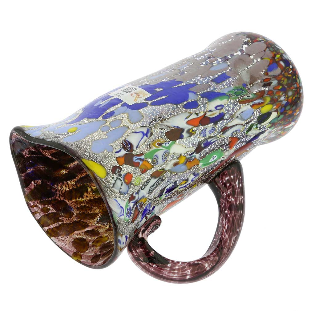 Murano Millefiori Art Glass Pitcher / Carafe - Silver Purple