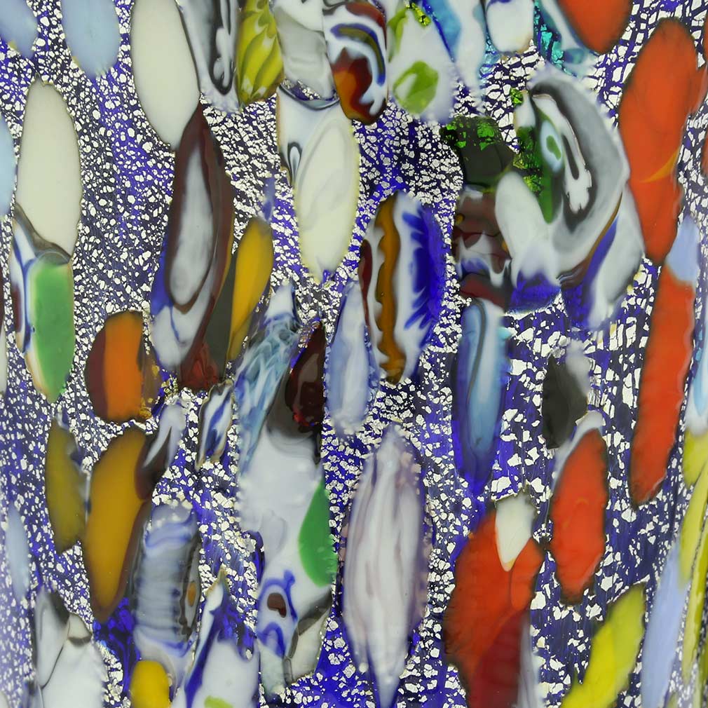 Murano Millefiori Art Glass Pitcher / Carafe - Silver Blue