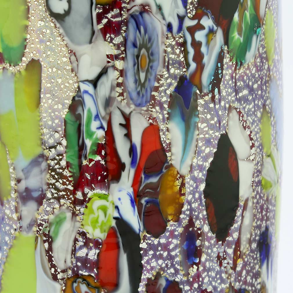 Murano Millefiori Art Glass Pitcher / Carafe - Silver Red