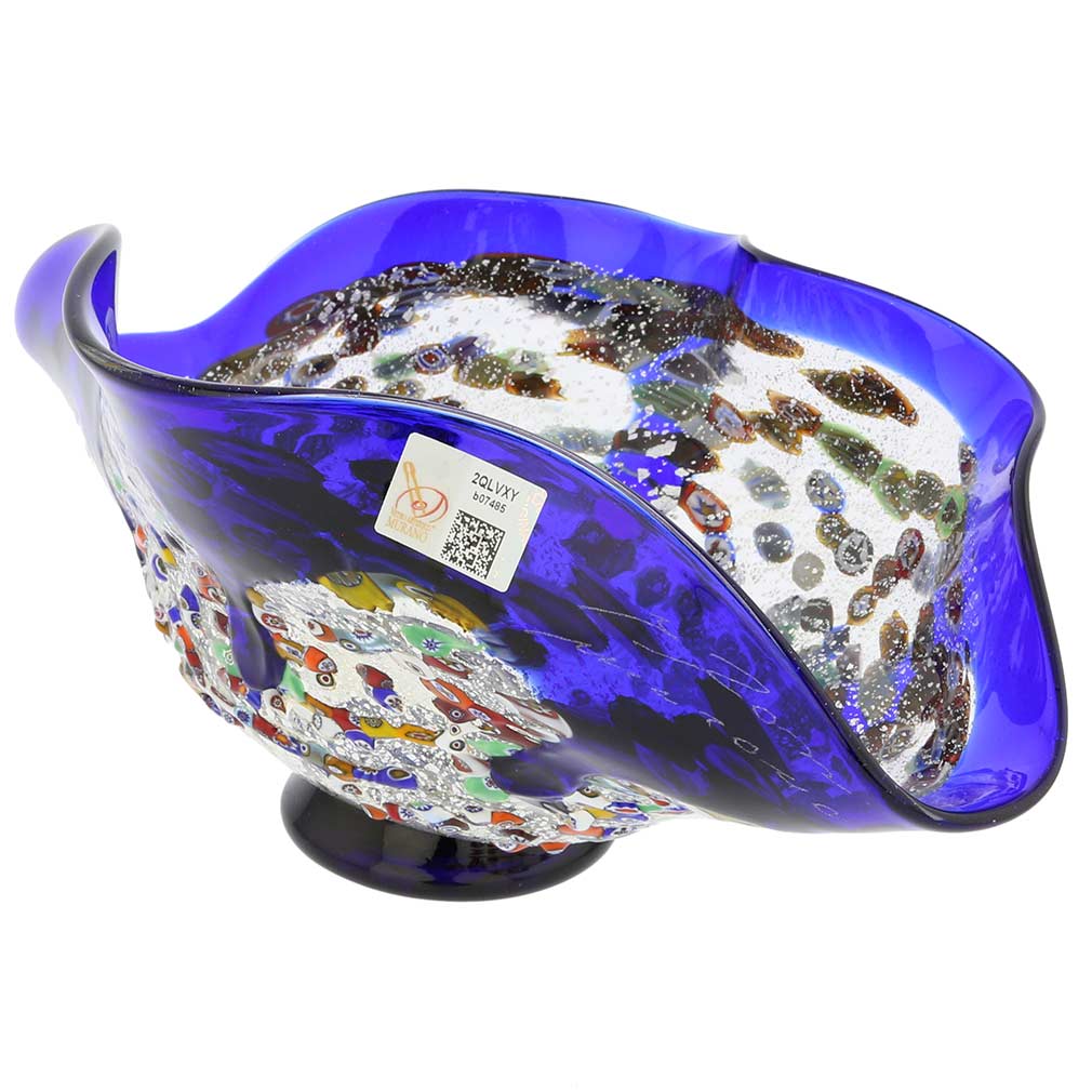 GlassOfVenice Murano Millefiori Art Glass Wavy Bowl Blue 