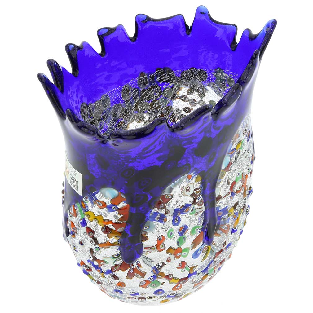 Murano Millefiori Art Glass Spiky Vase - Blue