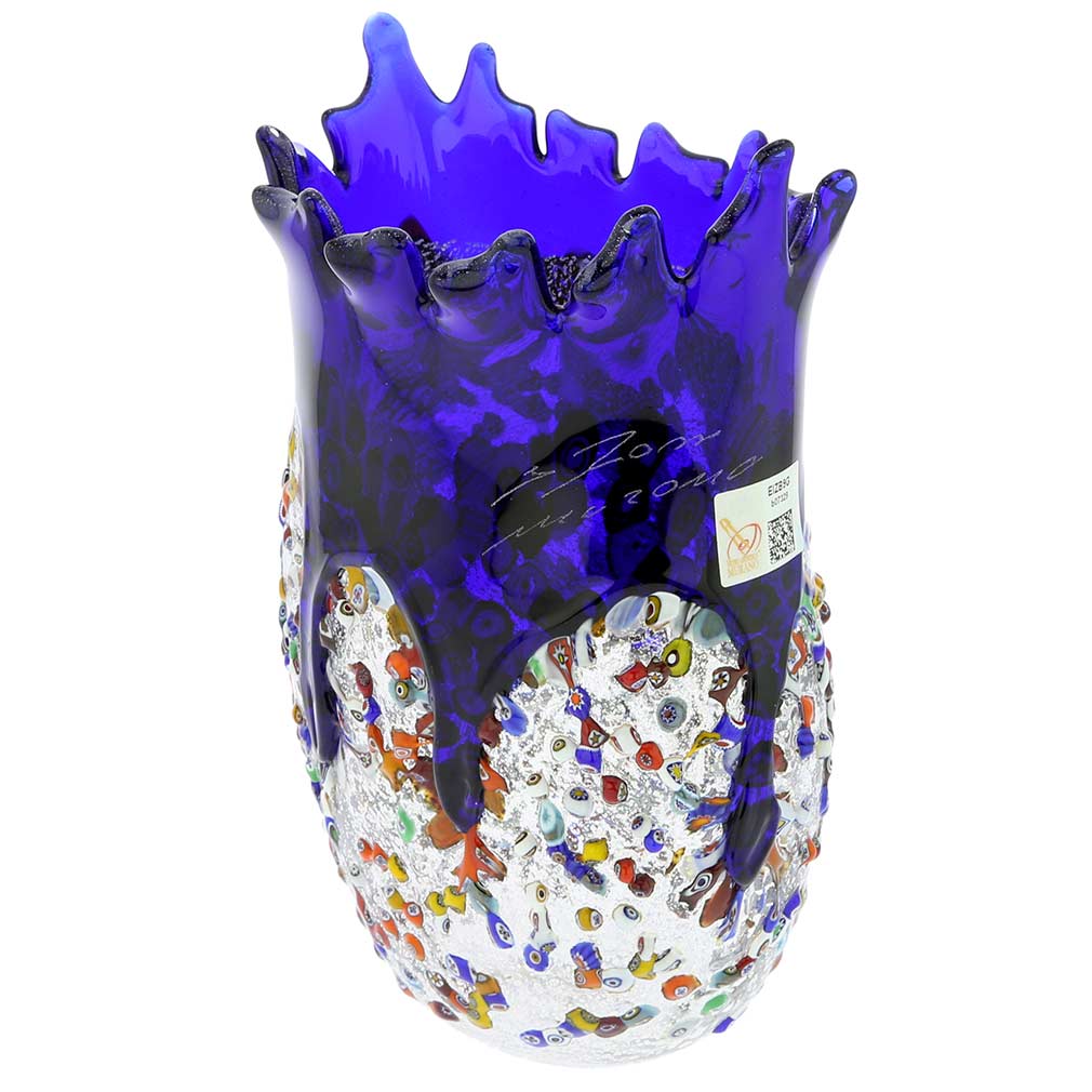 Murano Millefiori Art Glass Spiky Vase - Blue