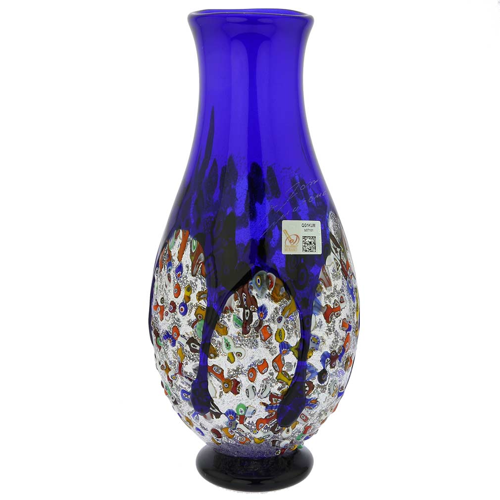 Murano Millefiori Art Glass Bottle Vase - Blue