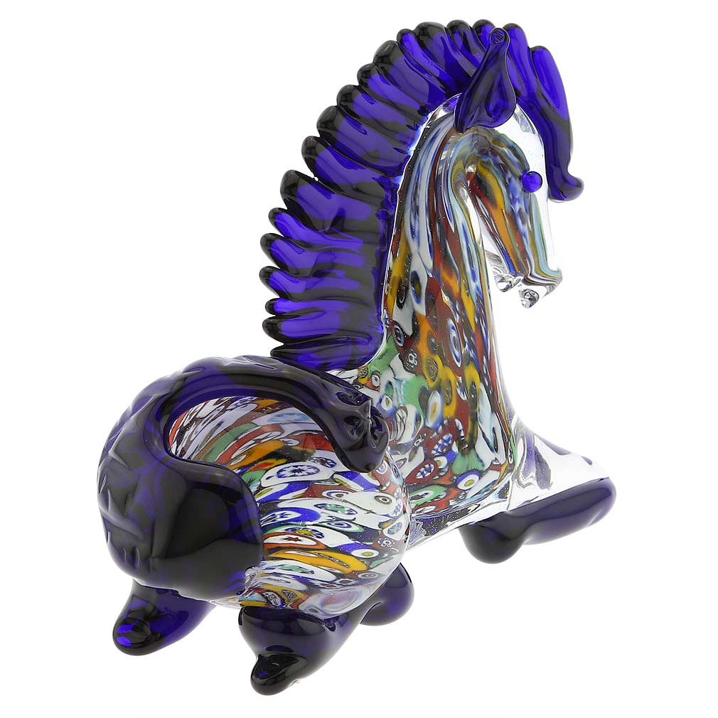 Murano Art Glass Millefiori Kneeling Horse