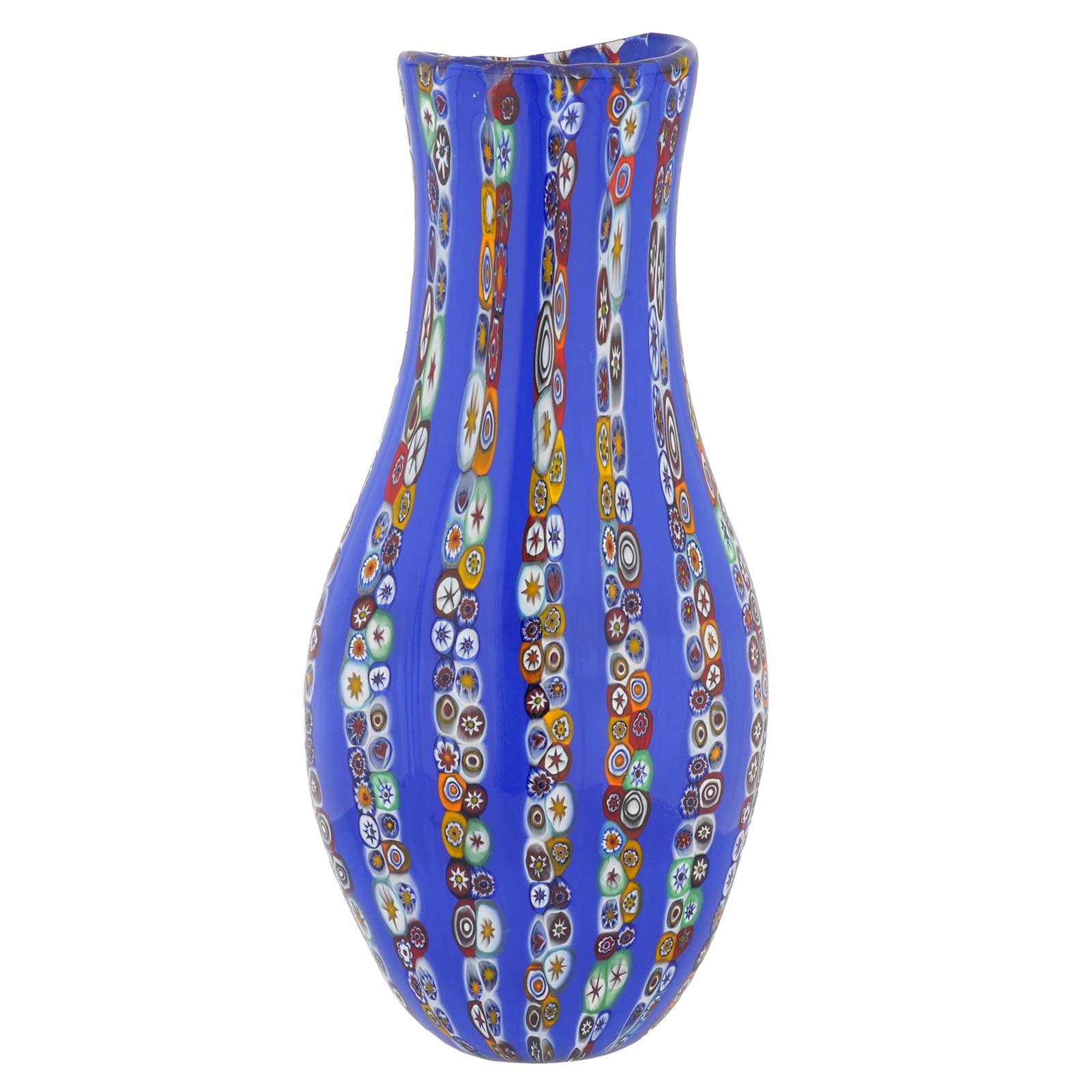 Blue Stripes Murano Glass Millefiori Vase - Large