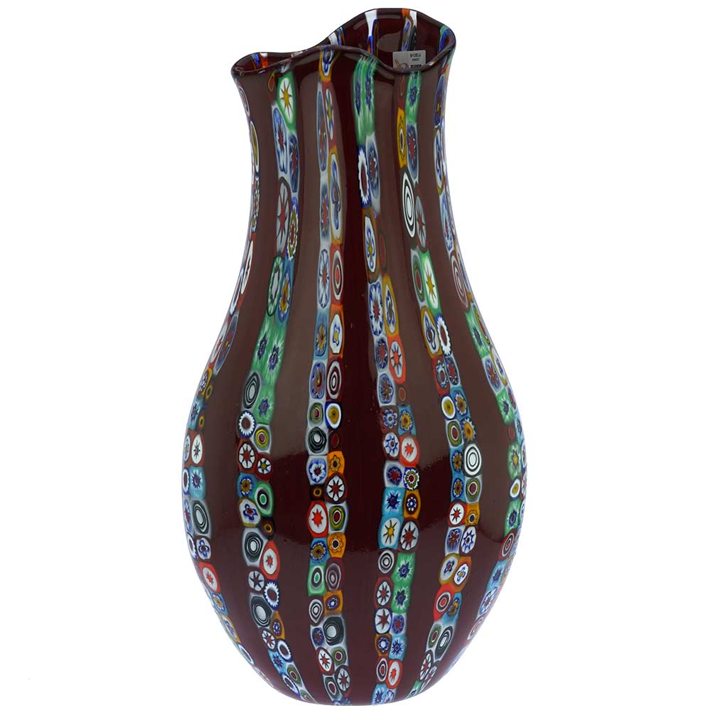 Red Stripes Murano Glass Millefiori Vase - Large