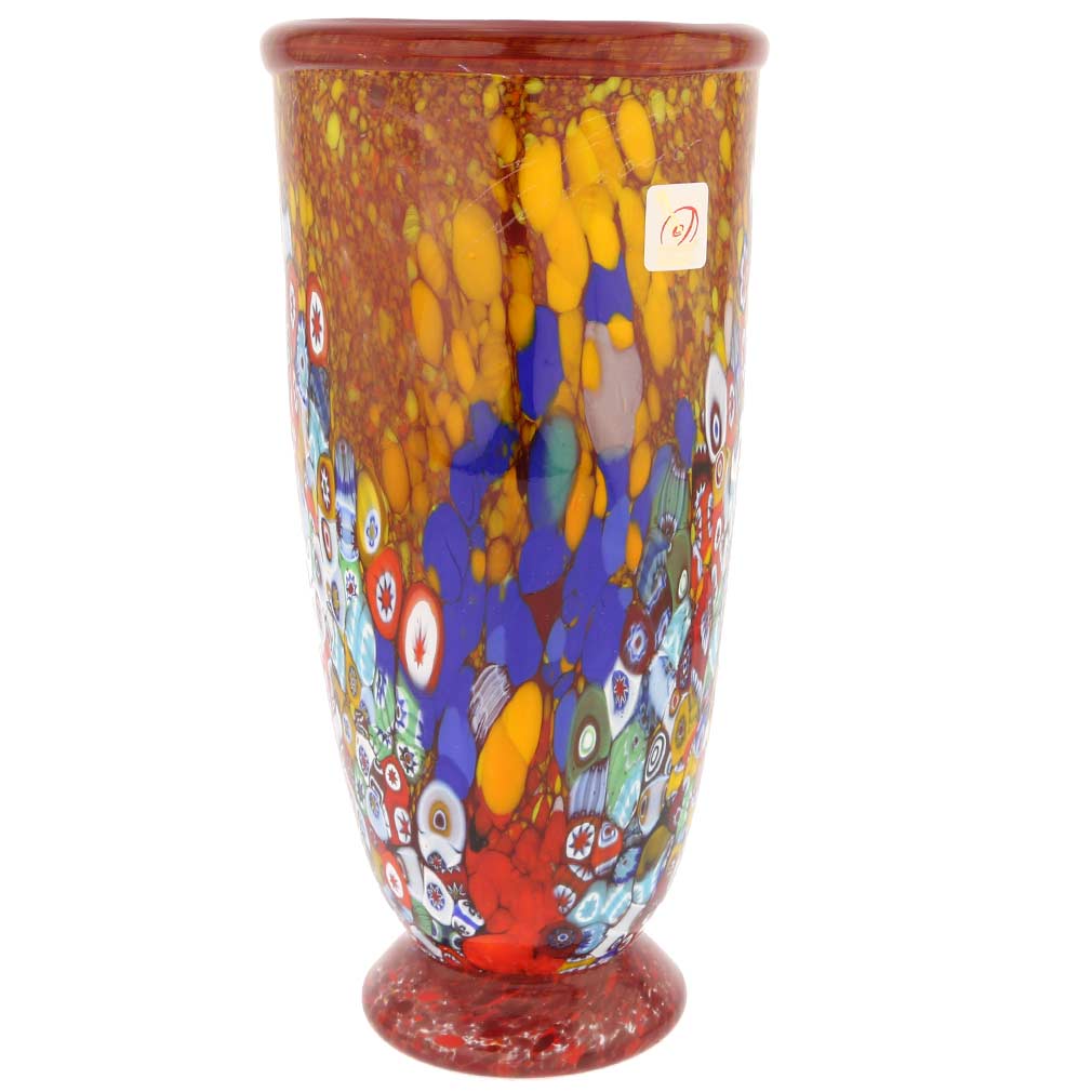 GlassOfVenice Murano Glass Millefiori Vase Ruby Red
