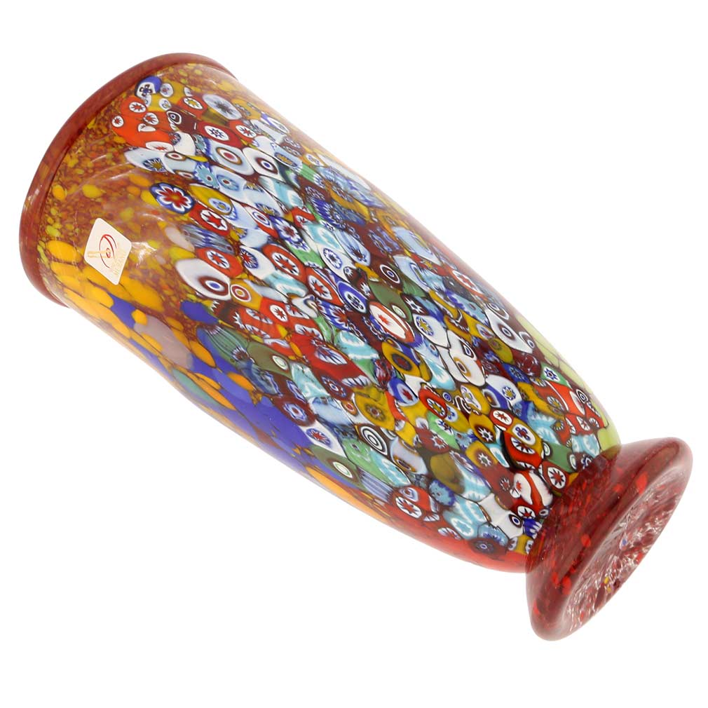 Murano Millefiori Art Glass Vase - Ruby Red