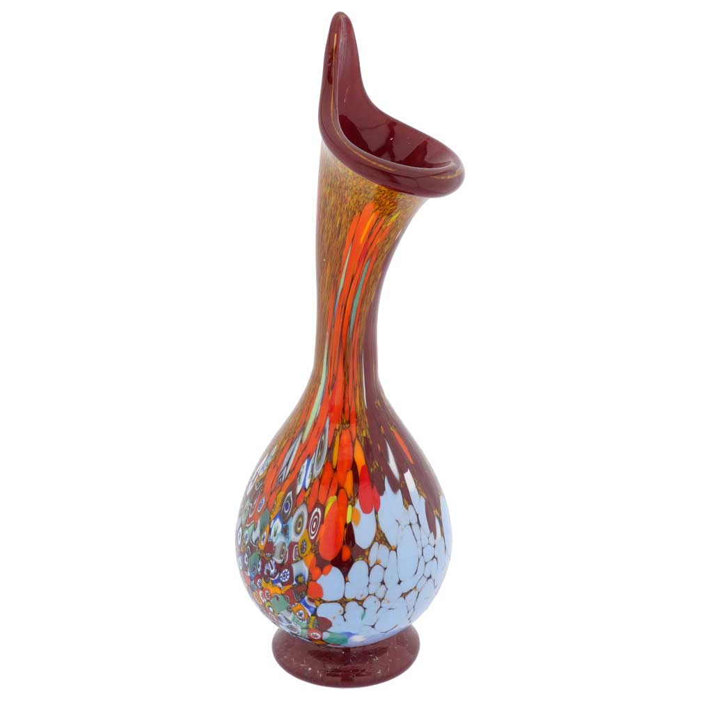 Murano Millefiori Art Glass Calla Lily Vase - Red