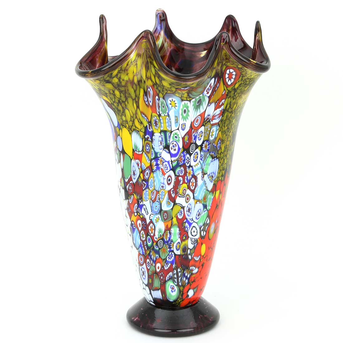 Murano Millefiori Art Glass Fazzoletto Vase - Purple