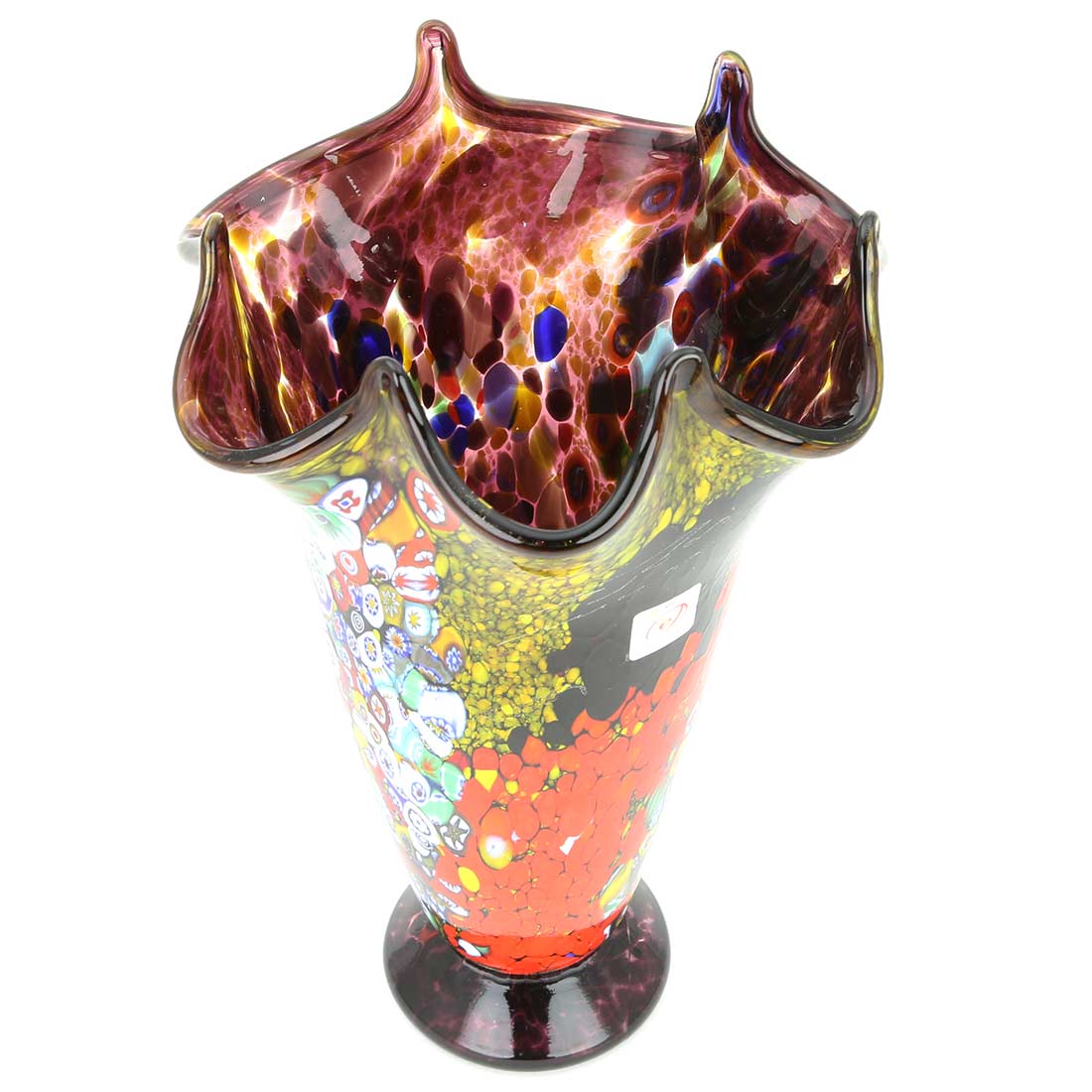 Murano Millefiori Art Glass Fazzoletto Vase - Purple