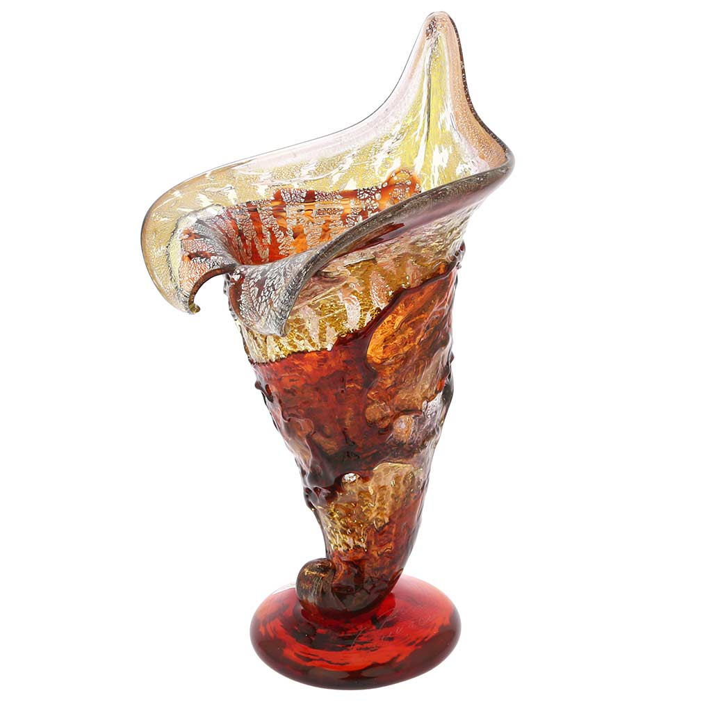 Murano Sbruffo Horn Of Plenty Vase - Golden Brown Red