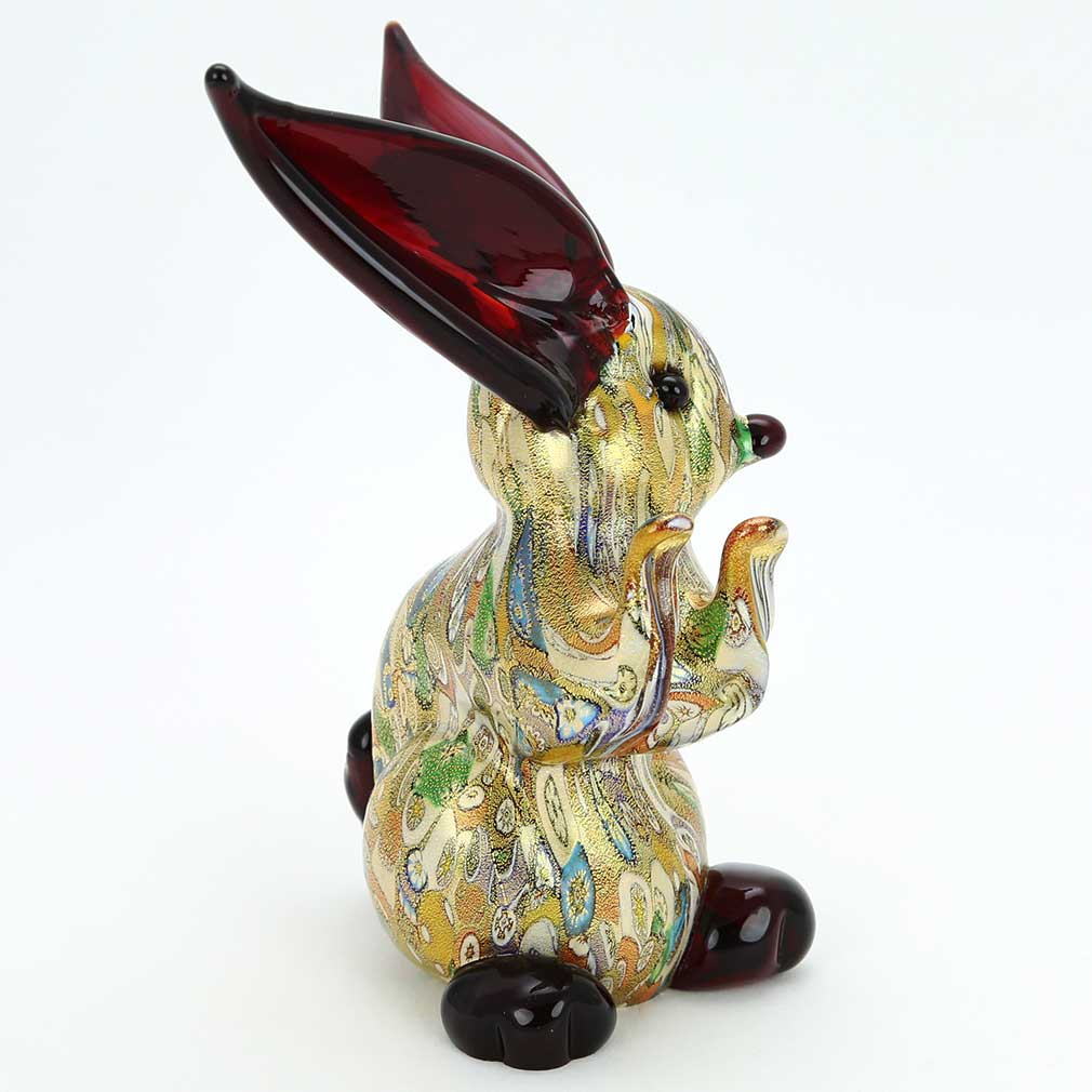 Murano Art Glass Gold Millefiori Rabbit Sculpture