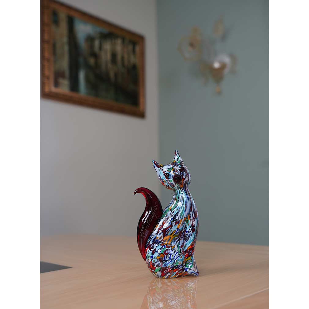 Murano Art Glass Millefiori Cat Sculpture