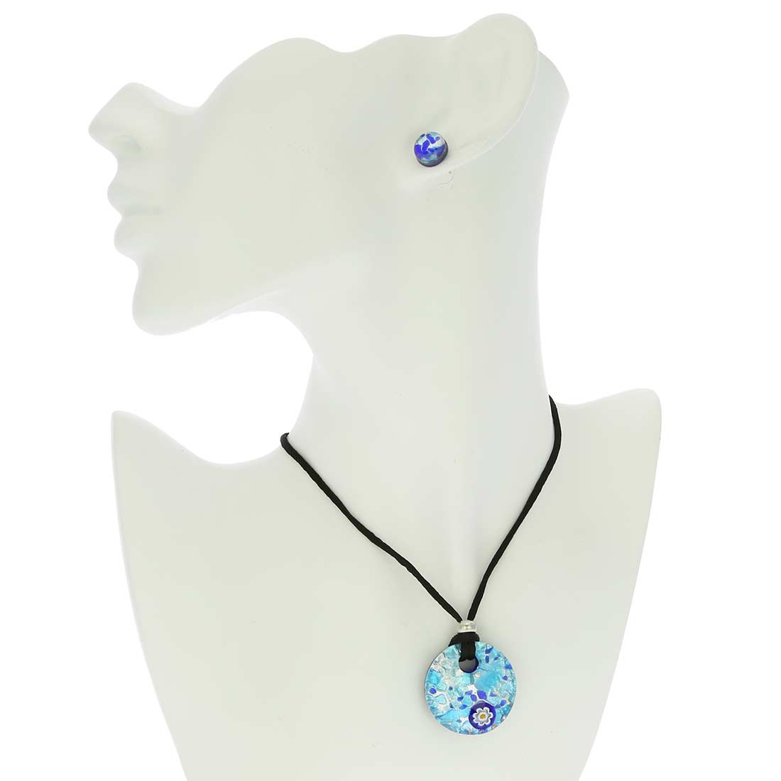 Venetian Reflections Round Necklace and Earrings Set - Aqua Blue
