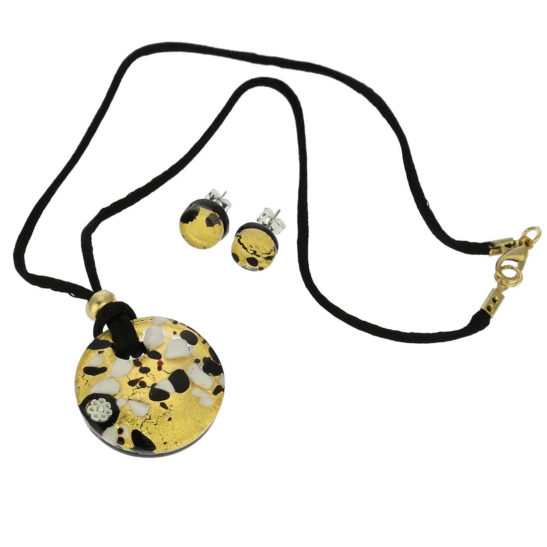 Venetian Reflections Round Necklace and Earrings Set - Black Gold