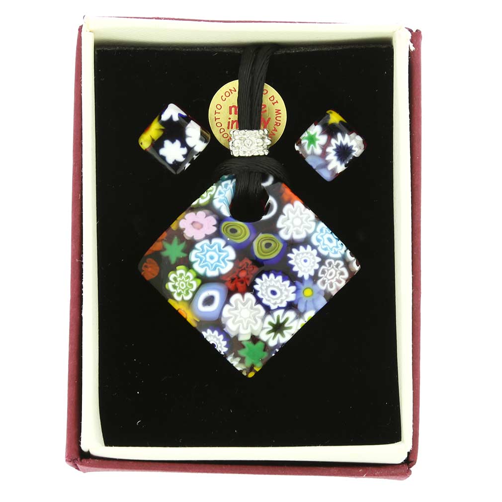 Murano Glass Millefiori Necklace and Earrings Set - Diamond