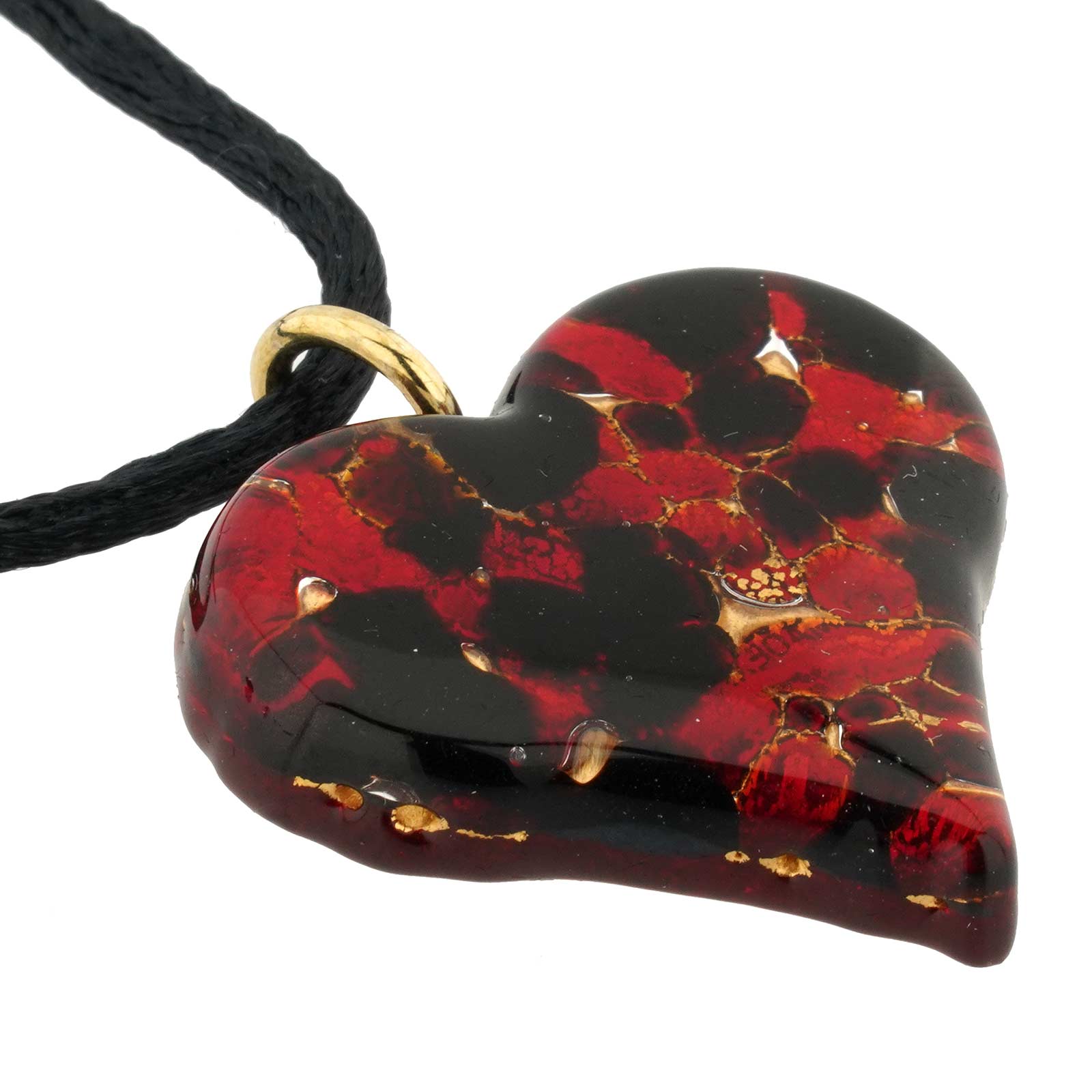 Venetian Reflections Heart Necklace and Earrings Set - Black Red