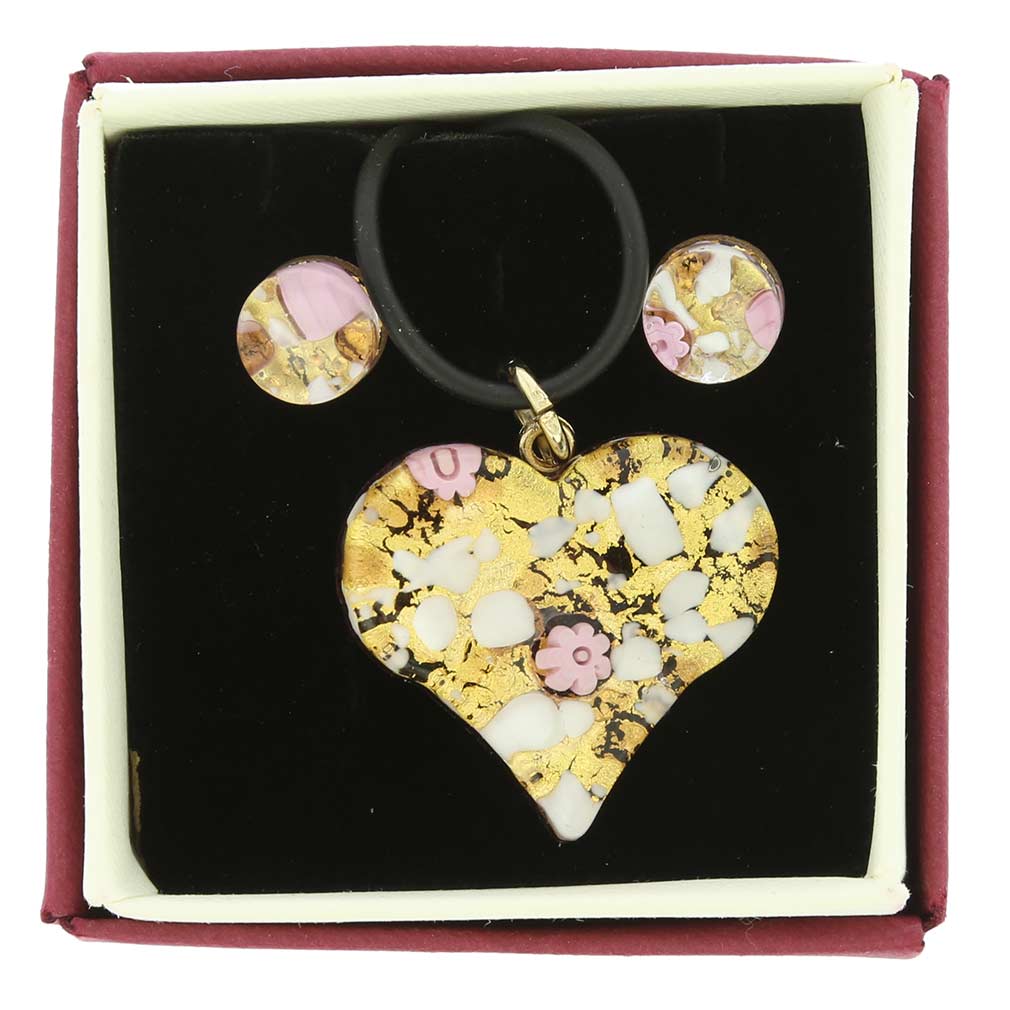 Venetian Reflections Heart Necklace and Earrings Set - Purple Gold