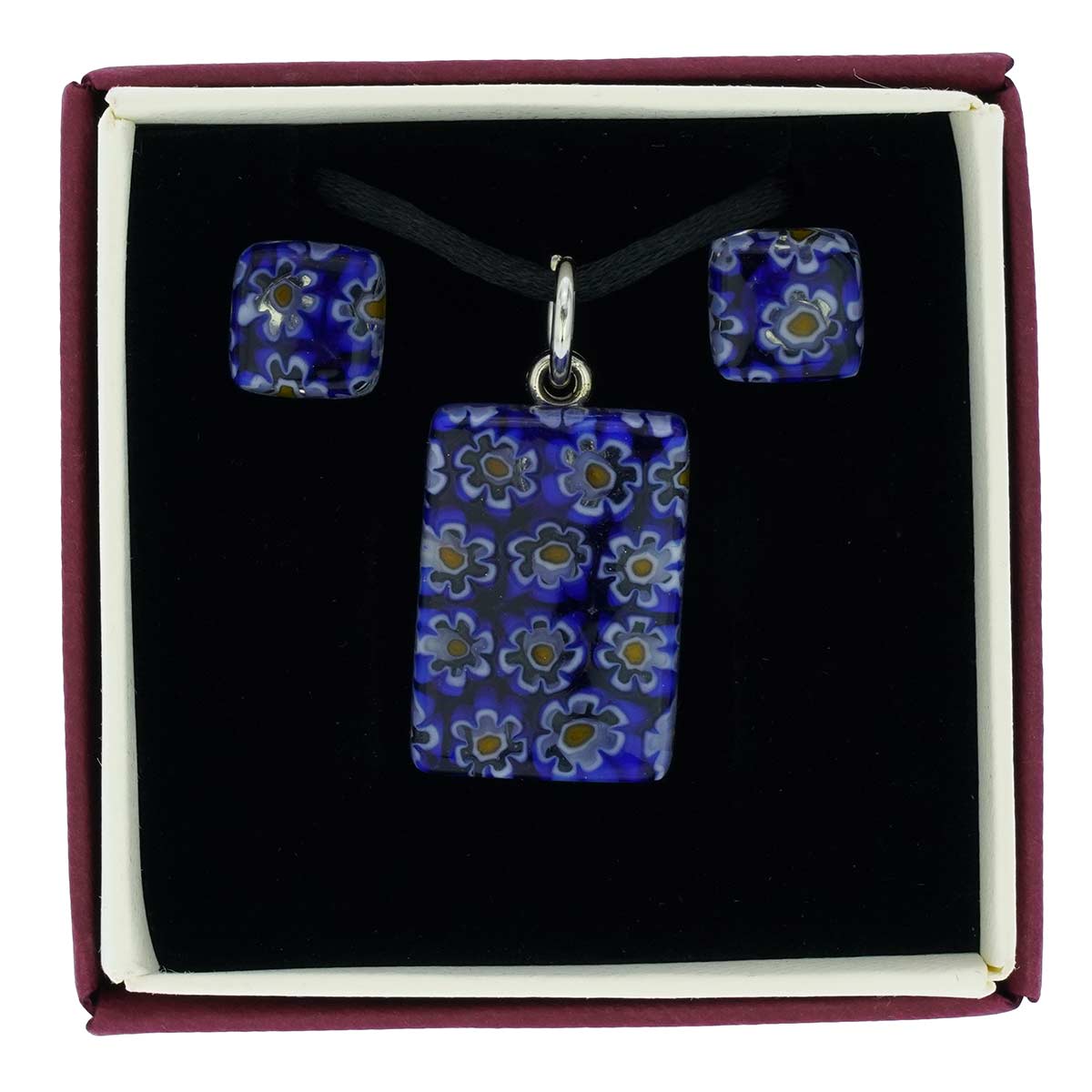 Murano Glass Cobalt Lola Collection Set Necklace and Earrings 