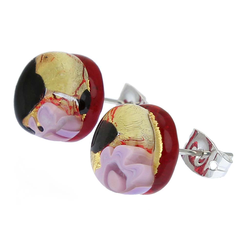 Venetian Reflections Round Stud Earrings - Gold Millefiori