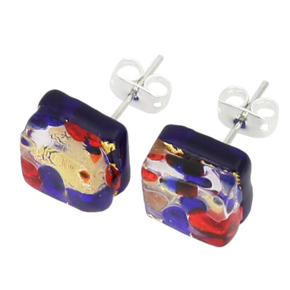 Venetian Reflections Square Stud Earrings - Blue Red