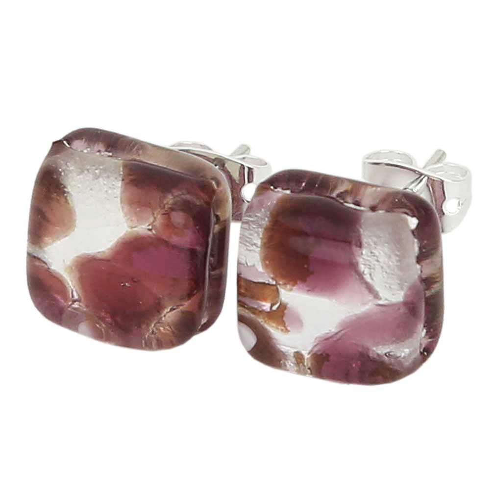 Venetian Reflections Square Stud Earrings - Purple Silver