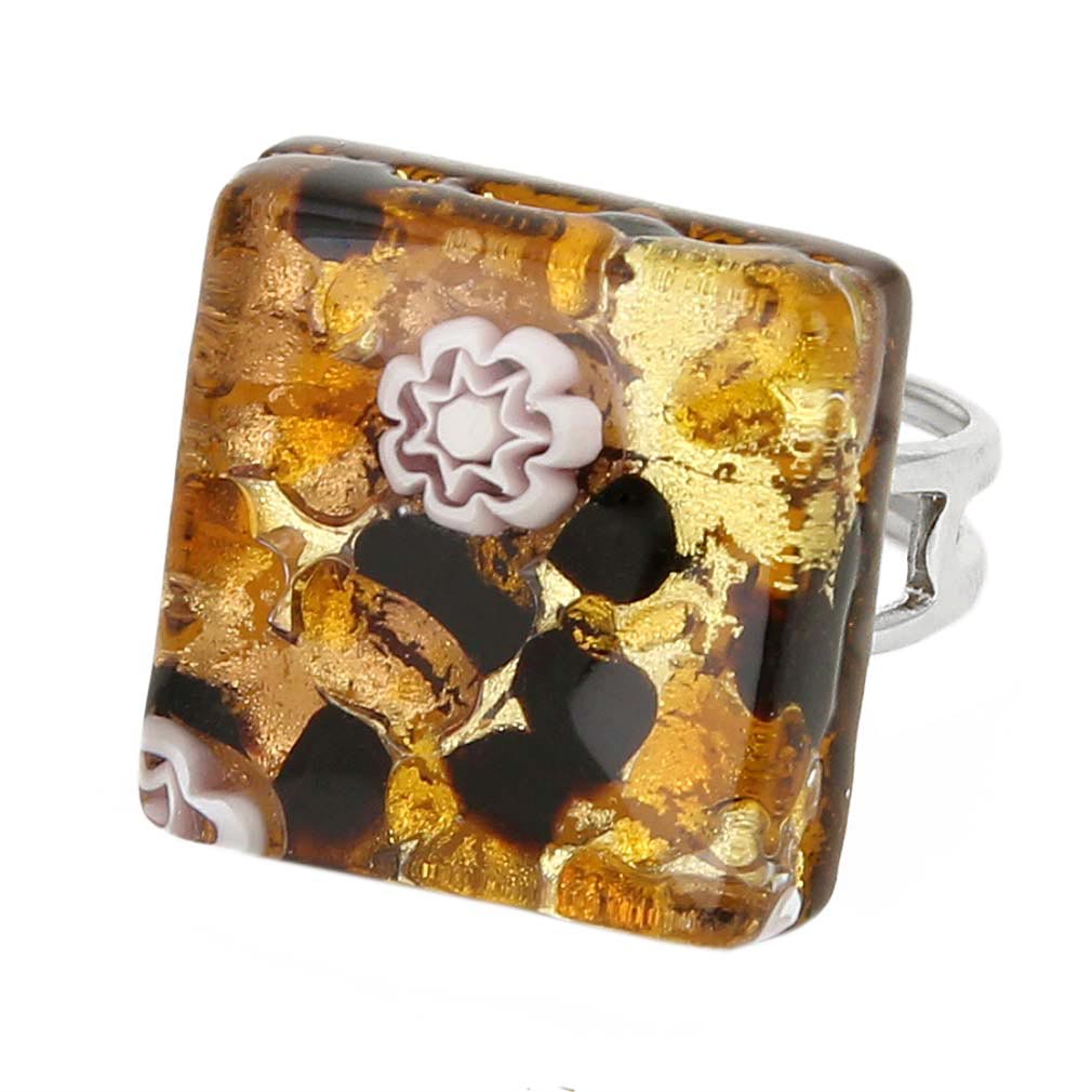 Venetian Reflections Square Adjustable Ring - Topaz Gold