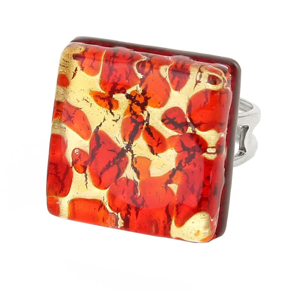 Venetian Reflections Square Adjustable Ring - Red Gold