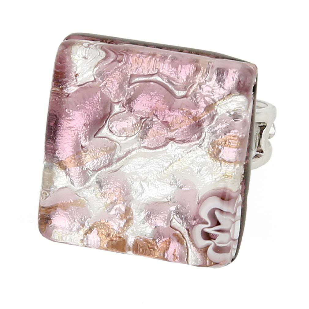 Venetian Reflections Square Adjustable Ring - Purple Silver
