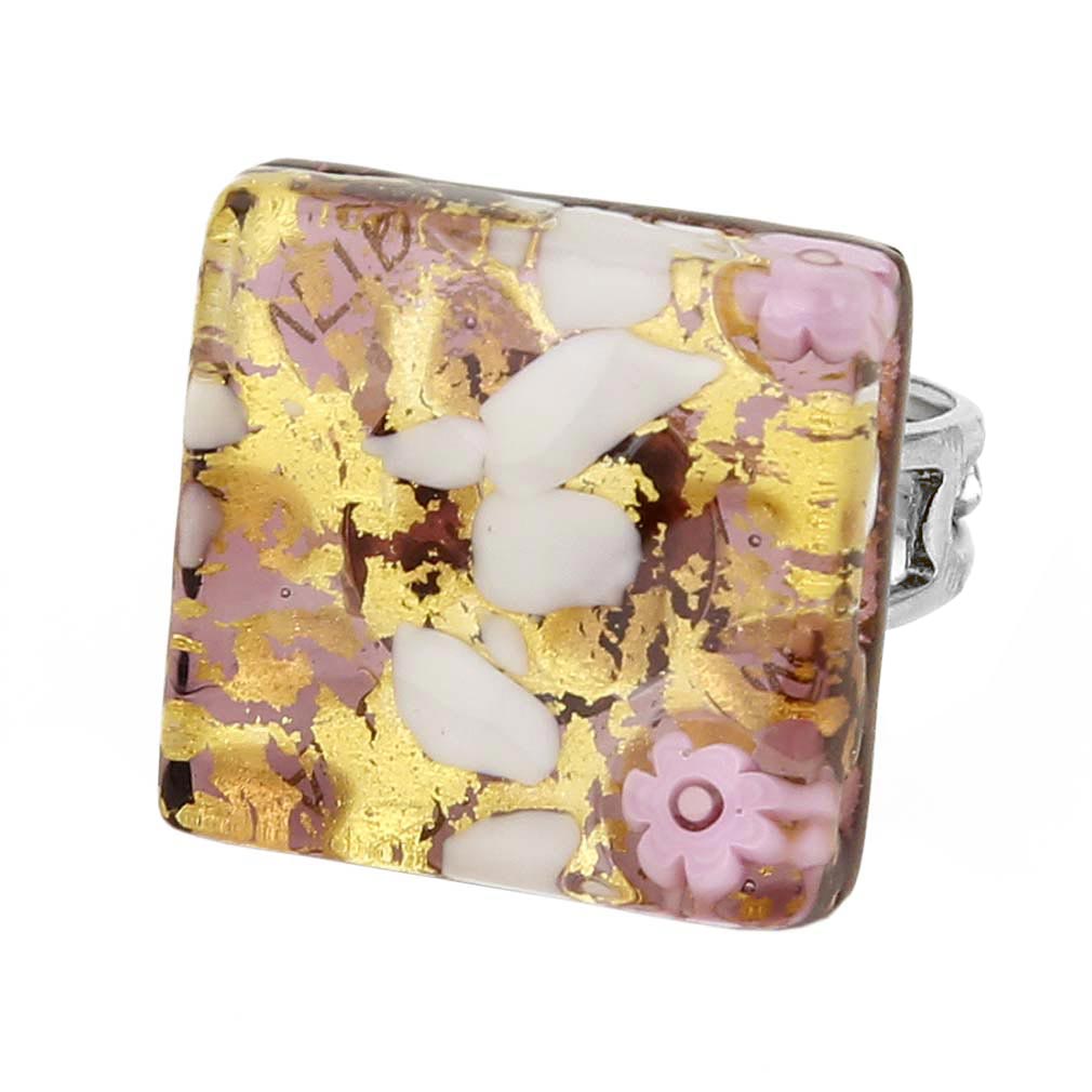Venetian Reflections Square Adjustable Ring - Purple Gold