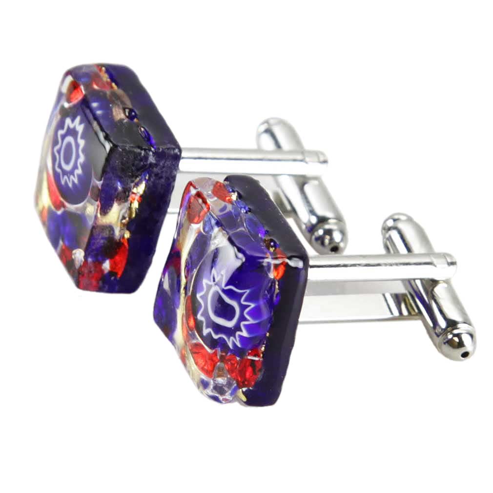 Details about  / Murano Glass Cufflinks Dark Red Gold Blue Square Handmade Cuff Links from Venice