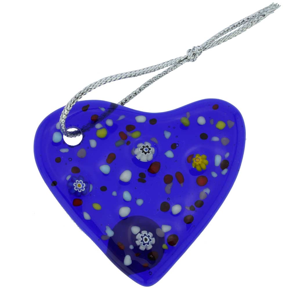 Murano Glass Heart Christmas Ornament - Blue