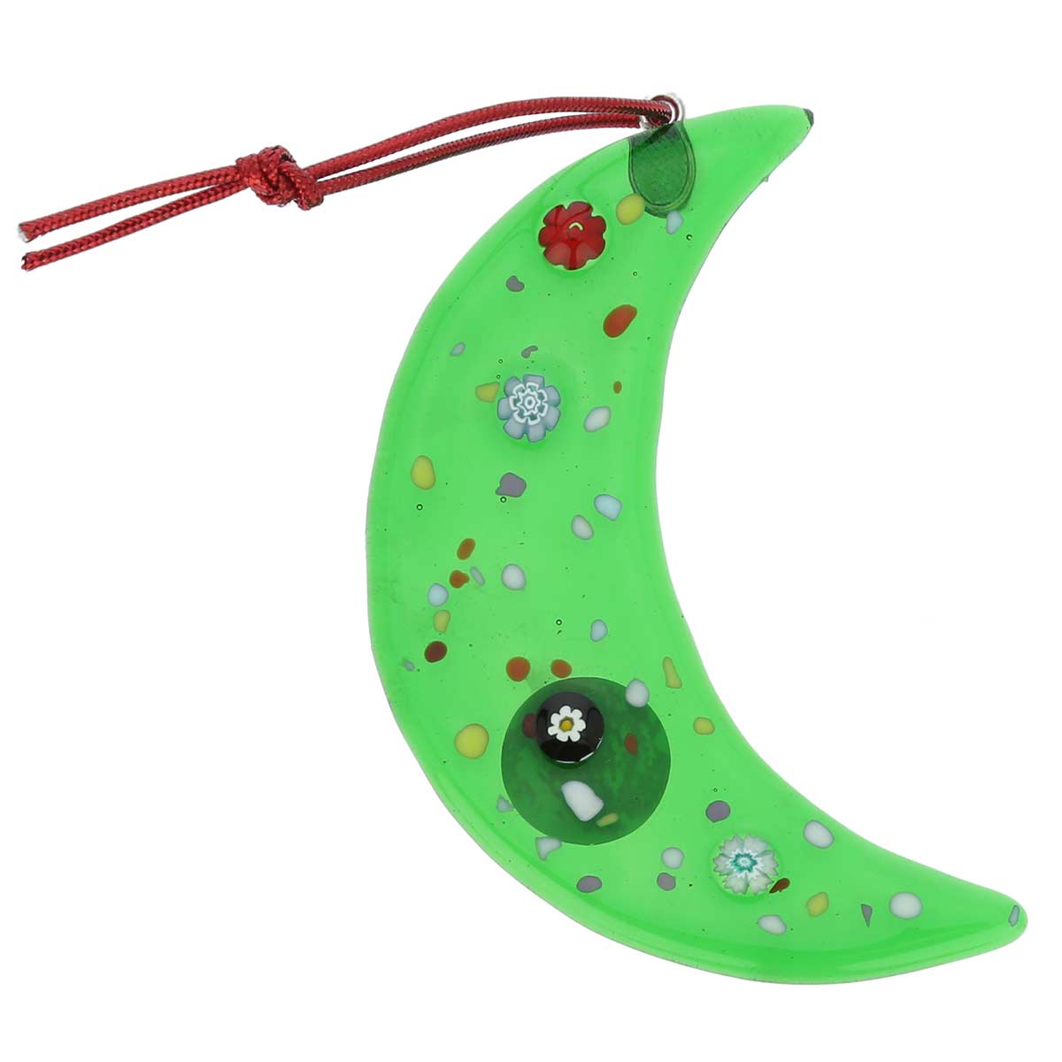 Murano Glass Moon Christmas Ornament - Green