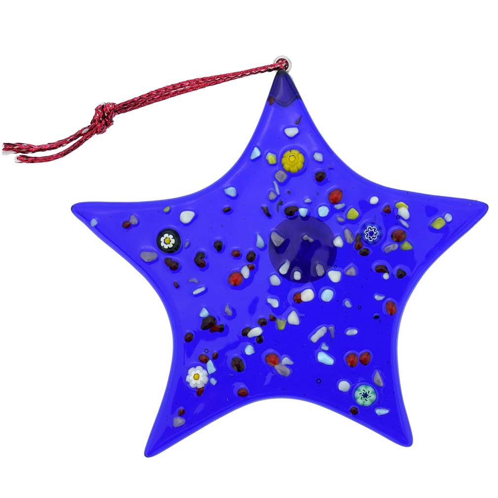 Murano Glass Star Christmas Ornament - Blue