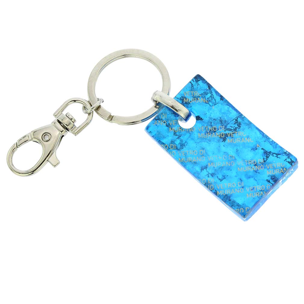 Murano Colors Rectangular Keychain - Aqua Silver