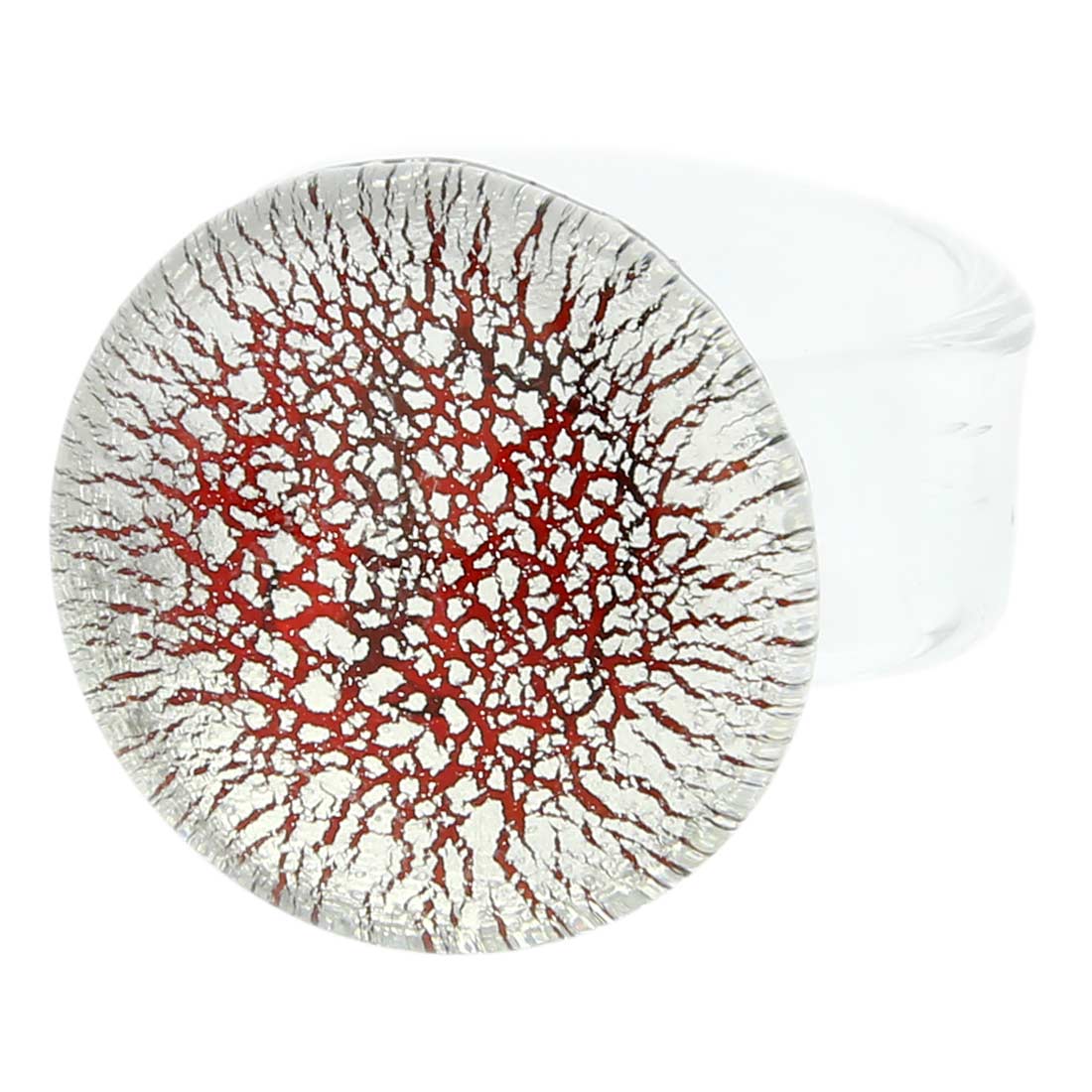 Silver Rain Disk Ring - Red