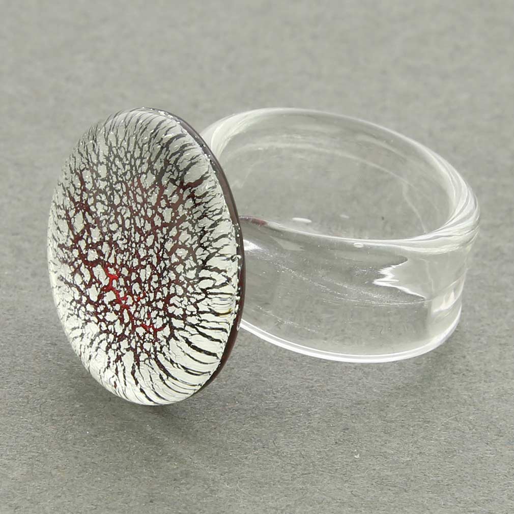 Silver Rain Disk Ring - Red
