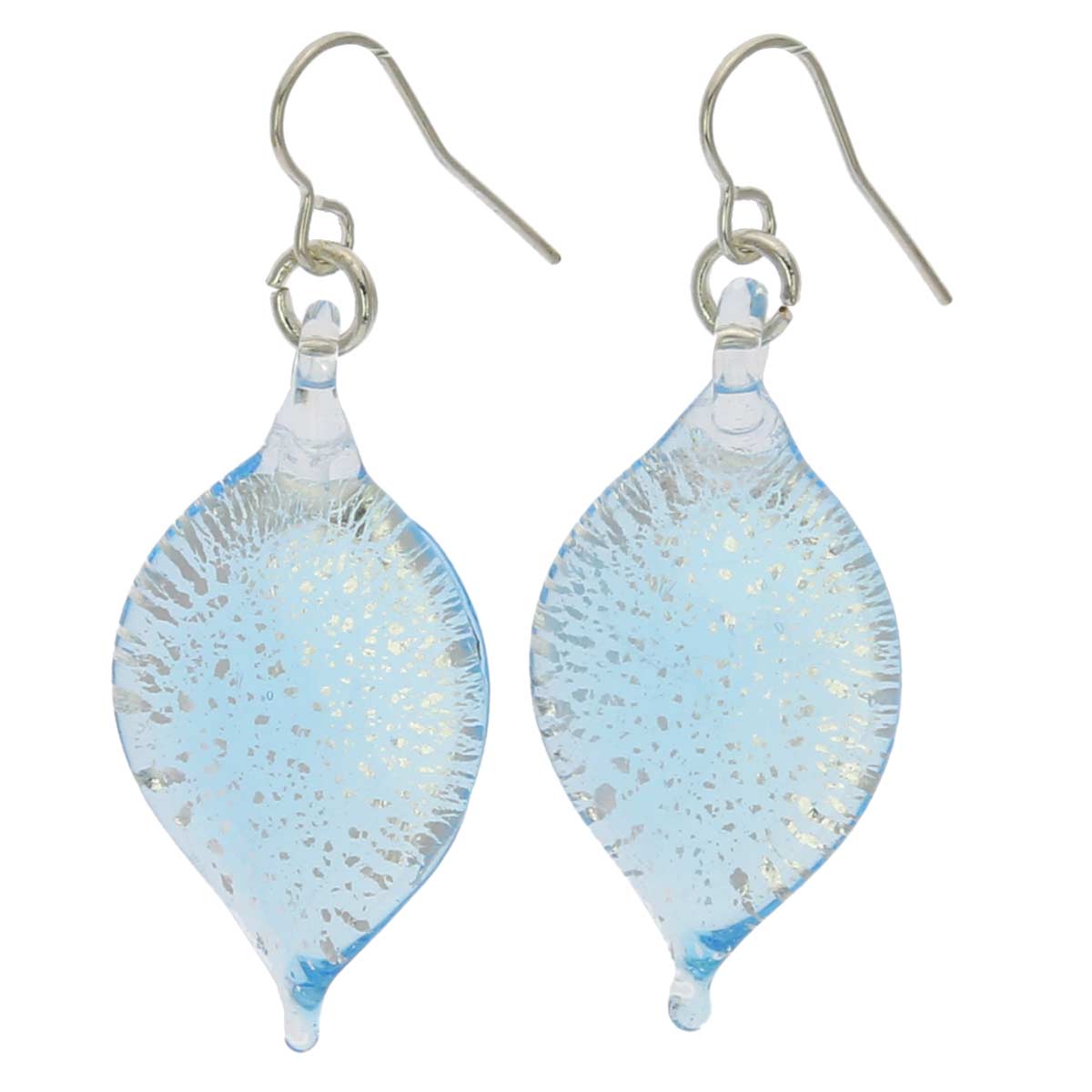 Silver Rain Murano Leaf Earrings - Aqua