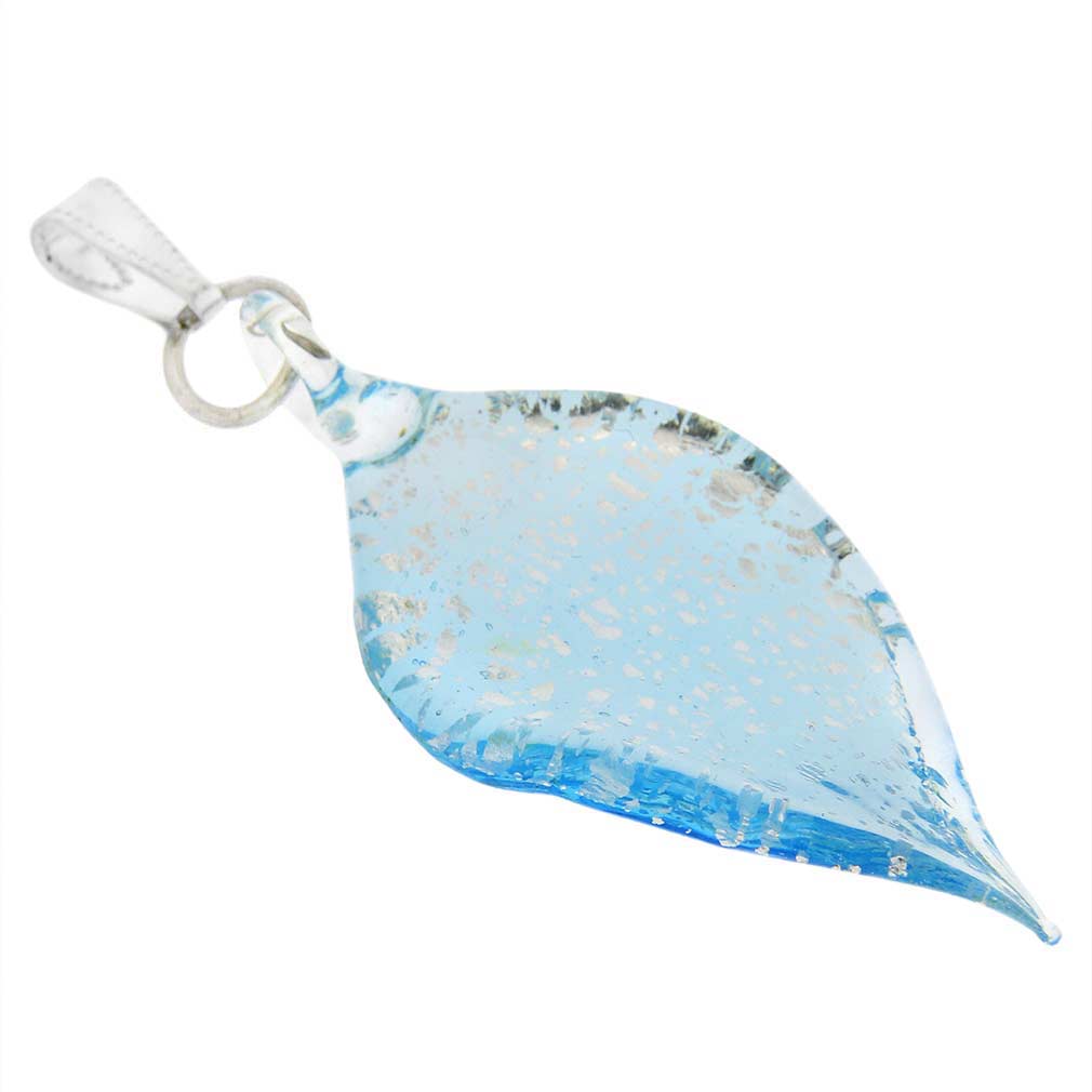 Silver Rain Murano Leaf Pendant - Aqua