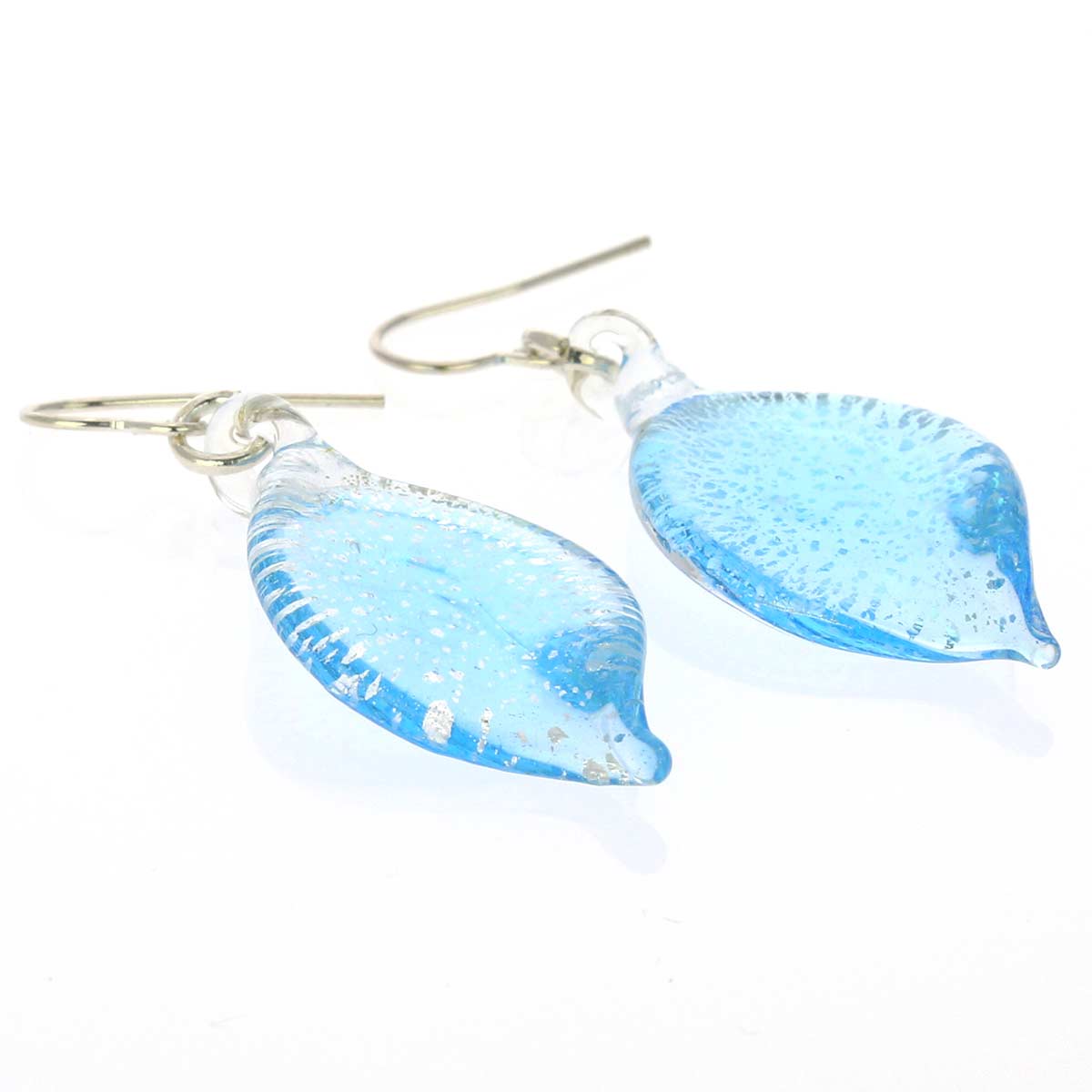 Silver Rain Murano Leaf Earrings - Aqua